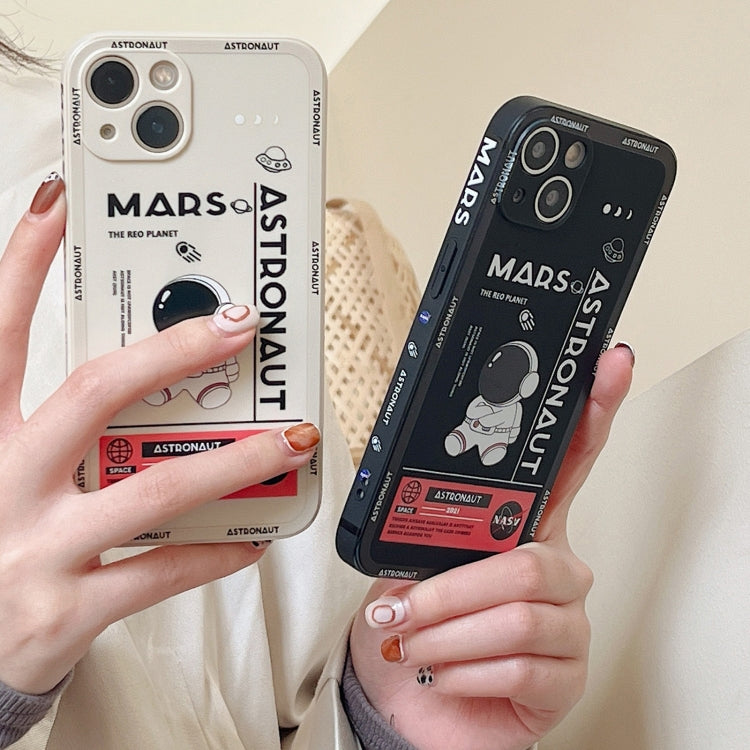 For iPhone 16 Astronaut Pattern Silicone Straight Edge Phone Case(Mars Astronaut-Black) - iPhone 16 Cases by buy2fix | Online Shopping UK | buy2fix