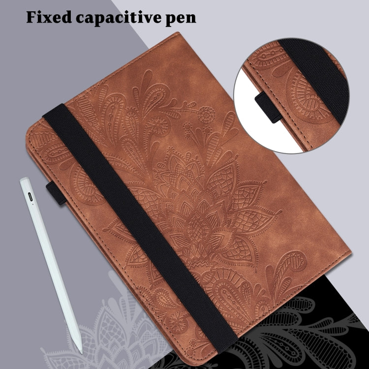 For Lenovo Tab M11 / Xiaoxin Pad 11 2024 Lace Flower Embossing Pattern Leather Tablet Case(Brown) - Lenovo by buy2fix | Online Shopping UK | buy2fix