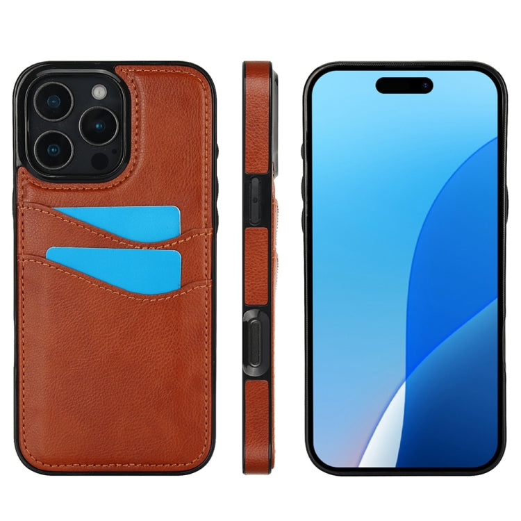 For iPhone 16 Pro Litchi Leather Skin Card Slots Phone Case(Brown) - iPhone 16 Pro Cases by buy2fix | Online Shopping UK | buy2fix