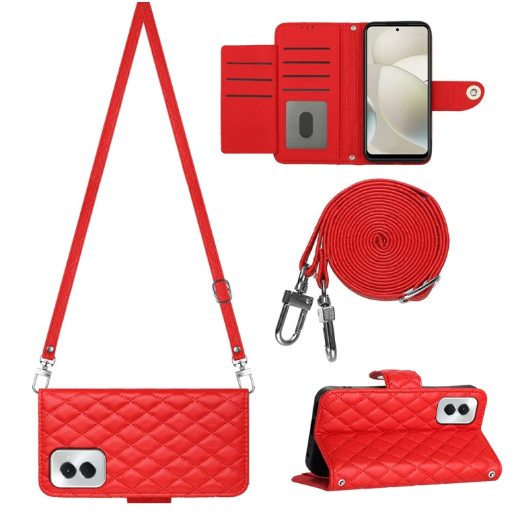 For Motorola Moto G Power 5G 2024 Rhombic Texture Flip Leather Phone Case with Long Lanyard(Red) - Motorola Cases by buy2fix | Online Shopping UK | buy2fix