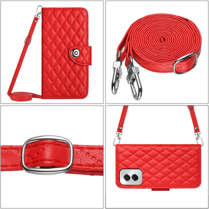 For Motorola Moto G Power 5G 2024 Rhombic Texture Flip Leather Phone Case with Long Lanyard(Red) - Motorola Cases by buy2fix | Online Shopping UK | buy2fix