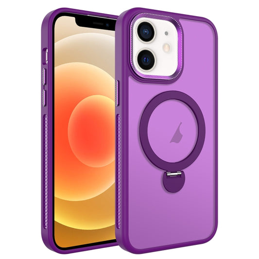 For iPhone 12 MagSafe Magnetic Holder Breathable Phone Case(Purple) - iPhone 12 / 12 Pro Cases by buy2fix | Online Shopping UK | buy2fix