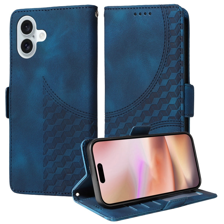 For iPhone 16 Plus Embossed Rhombus Starry Leather Phone Case(Blue) - More iPhone Cases by buy2fix | Online Shopping UK | buy2fix