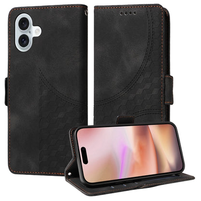 For iPhone 16 Embossed Rhombus Starry Leather Phone Case(Black) - More iPhone Cases by buy2fix | Online Shopping UK | buy2fix