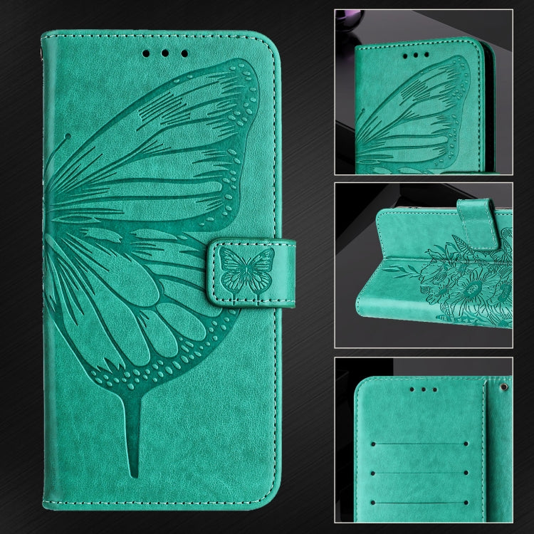 For Google Pixel 9 Pro XL Embossed Butterfly Leather Phone Case(Green) - Google Cases by buy2fix | Online Shopping UK | buy2fix