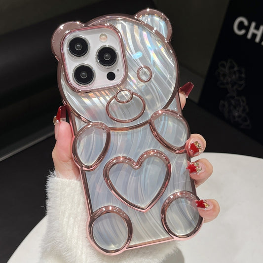 For iPhone 16 Pro Max Bear Shaped Embossed Electroplated Laser TPU Phone Case(Pink) - iPhone 16 Pro Max Cases by buy2fix | Online Shopping UK | buy2fix