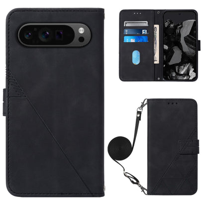 For Google Pixel 9 Pro Crossbody 3D Embossed Flip Leather Phone Case(Black) - Google Cases by buy2fix | Online Shopping UK | buy2fix