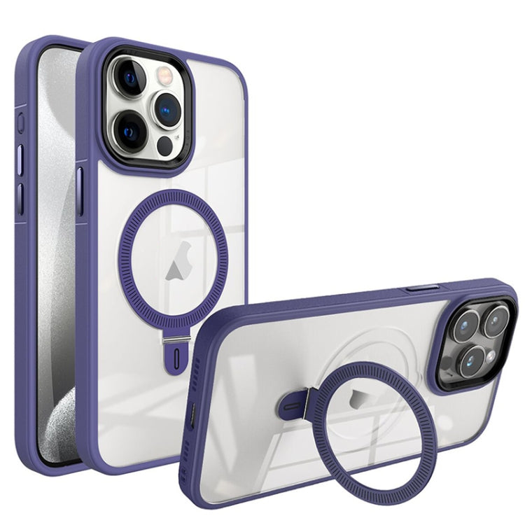 For iPhone 15 Pro Shield Armor MagSafe Holder Phone Case(Deep Purple) - iPhone 15 Pro Cases by buy2fix | Online Shopping UK | buy2fix