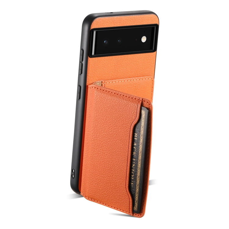 For Google Pixel 6 Calf Texture Card Bag Design Full Coverage Phone Case(Orange) - Google Cases by buy2fix | Online Shopping UK | buy2fix