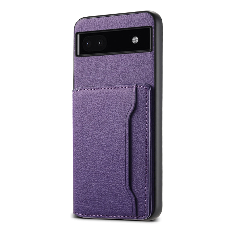 For Google Pixel 6a Calf Texture Card Bag Design Full Coverage Phone Case(Purple) - Google Cases by buy2fix | Online Shopping UK | buy2fix