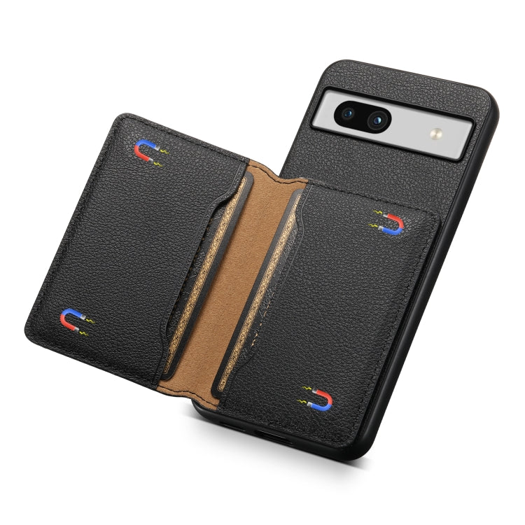 For Google Pixel 7a Calf Texture Card Bag Design Full Coverage Phone Case(Black) - Google Cases by buy2fix | Online Shopping UK | buy2fix