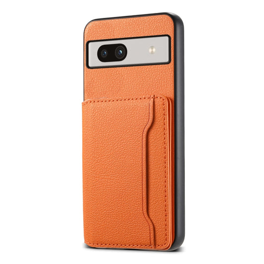 For Google Pixel 7a Calf Texture Card Bag Design Full Coverage Phone Case(Orange) - Google Cases by buy2fix | Online Shopping UK | buy2fix