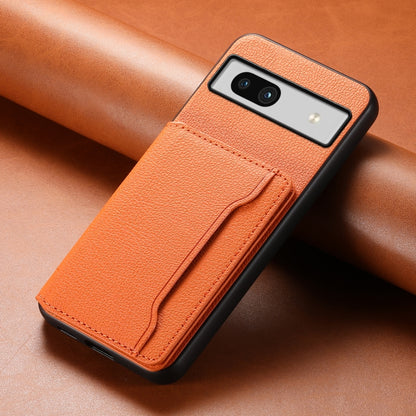 For Google Pixel 7a Calf Texture Card Bag Design Full Coverage Phone Case(Orange) - Google Cases by buy2fix | Online Shopping UK | buy2fix