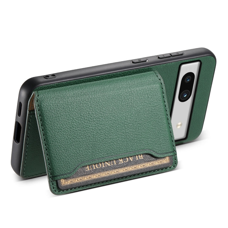 For Google Pixel 7a Calf Texture Card Bag Design Full Coverage Phone Case(Green) - Google Cases by buy2fix | Online Shopping UK | buy2fix