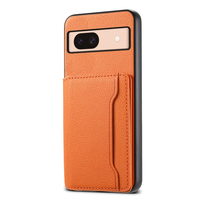 For Google Pixel 8a Calf Texture Card Bag Design Full Coverage Phone Case(Orange) - Google Cases by buy2fix | Online Shopping UK | buy2fix