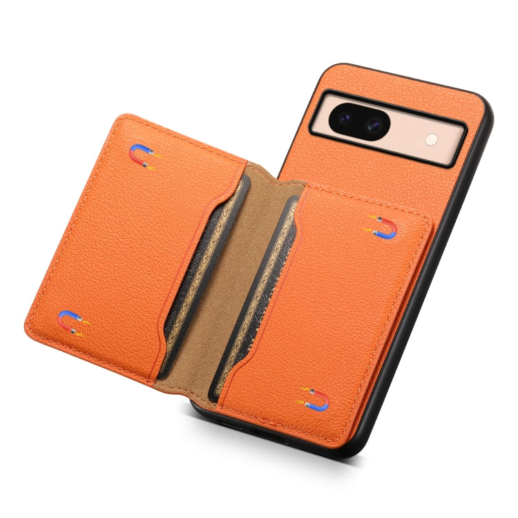 For Google Pixel 8a Calf Texture Card Bag Design Full Coverage Phone Case(Orange) - Google Cases by buy2fix | Online Shopping UK | buy2fix