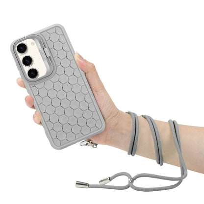 For Samsung Galaxy S23+ 5G Honeycomb Radiating Lens Holder Magsafe Phone Case with Lanyard(Grey) - Galaxy S23+ 5G Cases by buy2fix | Online Shopping UK | buy2fix