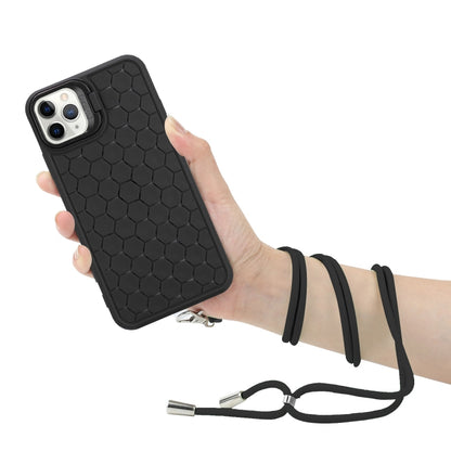 For iPhone 15 Pro Max Honeycomb Radiating Lens Holder Magsafe Phone Case with Lanyard(Black) - iPhone 15 Pro Max Cases by buy2fix | Online Shopping UK | buy2fix