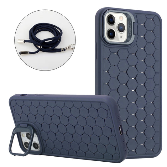 For iPhone 16 Pro Max Honeycomb Radiating Lens Holder Magsafe Phone Case with Lanyard(Blue) - iPhone 16 Pro Max Cases by buy2fix | Online Shopping UK | buy2fix