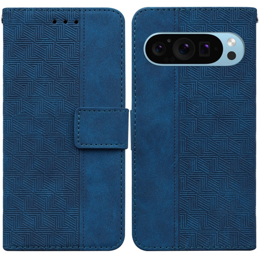 For Google Pixel 9 Geometric Embossed Leather Phone Case(Blue) - Google Cases by buy2fix | Online Shopping UK | buy2fix