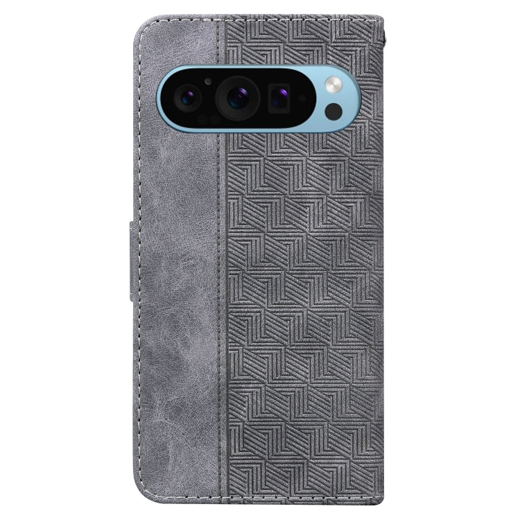 For Google Pixel 9 Pro 5G Geometric Embossed Leather Phone Case(Grey) - Google Cases by buy2fix | Online Shopping UK | buy2fix