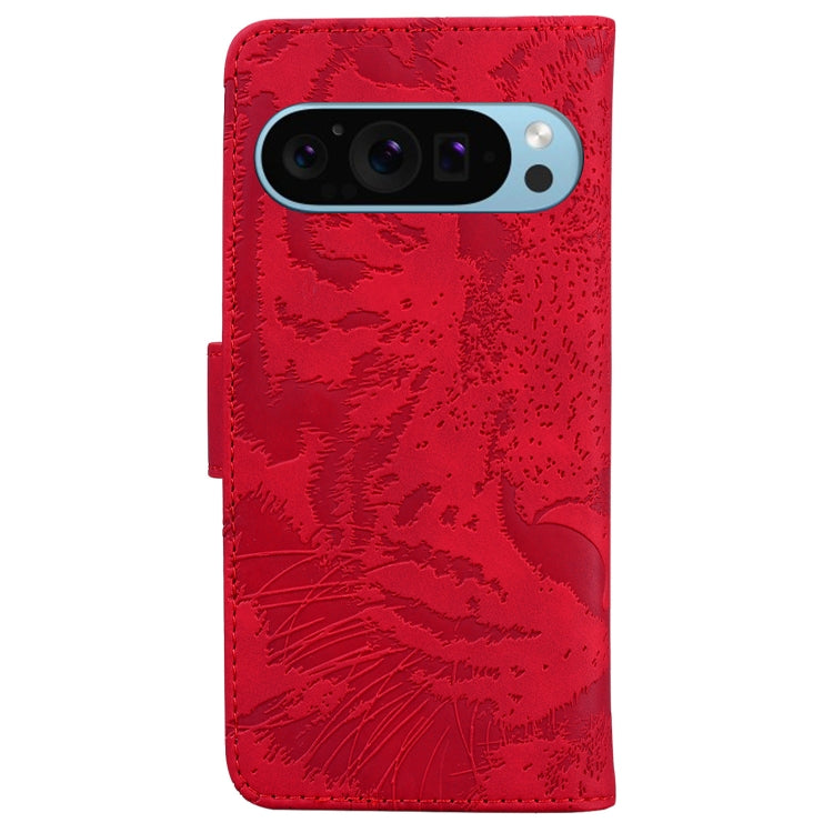 For Google Pixel 9 Tiger Embossing Pattern Flip Leather Phone Case(Red) - Google Cases by buy2fix | Online Shopping UK | buy2fix