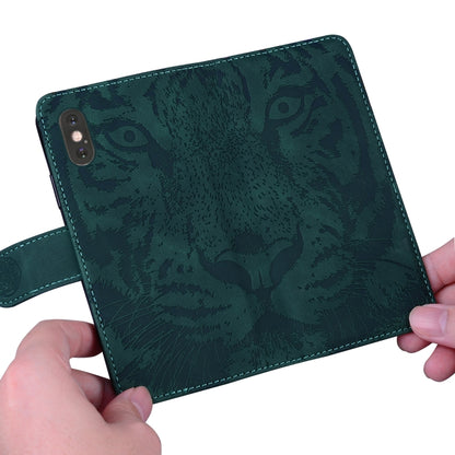 For Google Pixel 9 Tiger Embossing Pattern Flip Leather Phone Case(Green) - Google Cases by buy2fix | Online Shopping UK | buy2fix