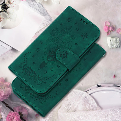 For Google Pixel 9 Pro Butterfly Rose Embossed Leather Phone Case(Green) - Google Cases by buy2fix | Online Shopping UK | buy2fix