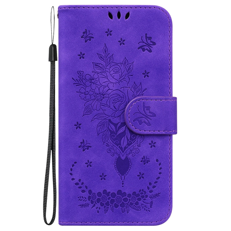 For Google Pixel 9 Pro Butterfly Rose Embossed Leather Phone Case(Purple) - Google Cases by buy2fix | Online Shopping UK | buy2fix