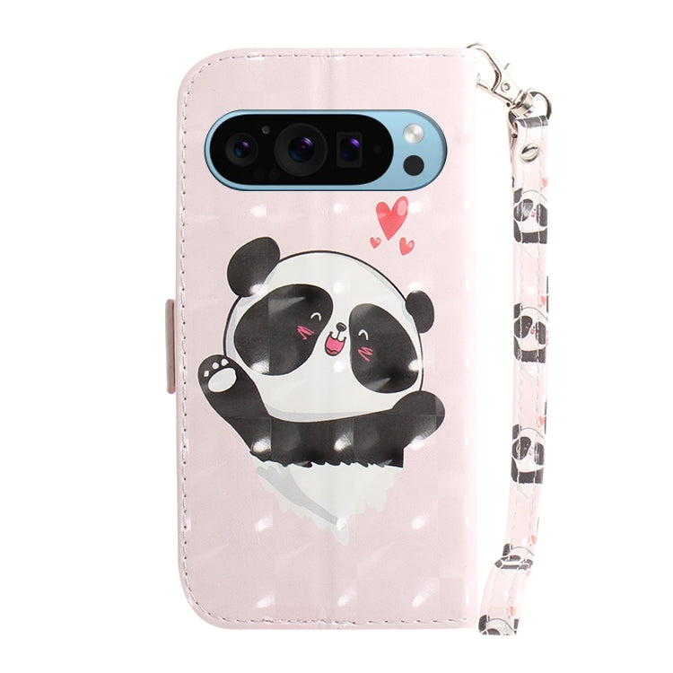 For Google Pixel 9 Pro 3D Colored Horizontal Flip Leather Phone Case(Heart Panda) - Google Cases by buy2fix | Online Shopping UK | buy2fix