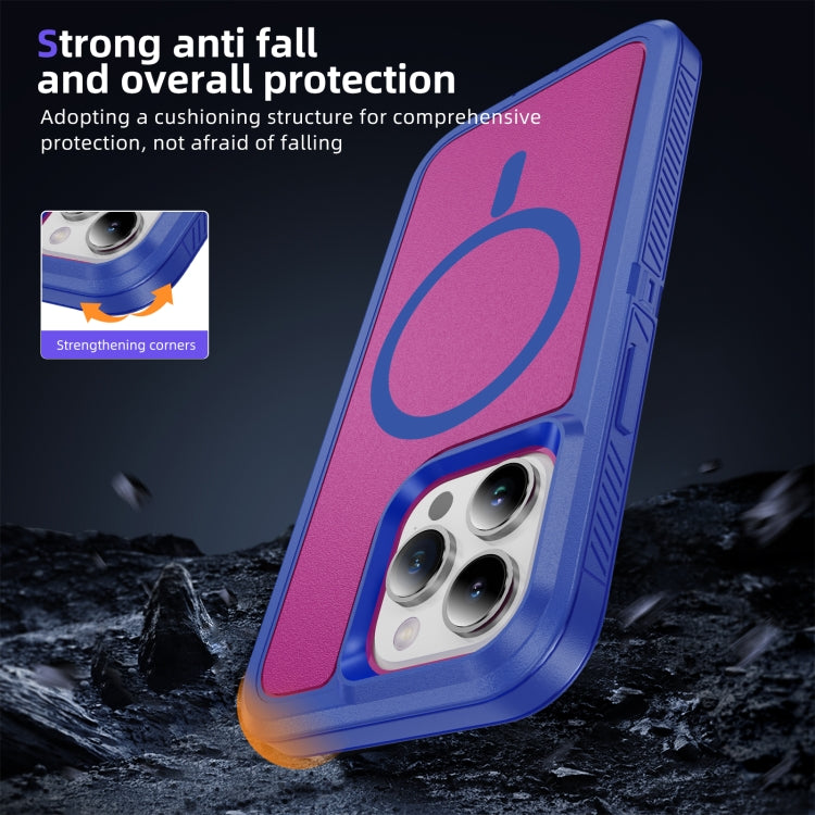 For iPhone 12 / 12 Pro Guard Magsafe Magnetic Ring Matte Phone Case(Blue+Rose Red) - iPhone 12 / 12 Pro Cases by buy2fix | Online Shopping UK | buy2fix