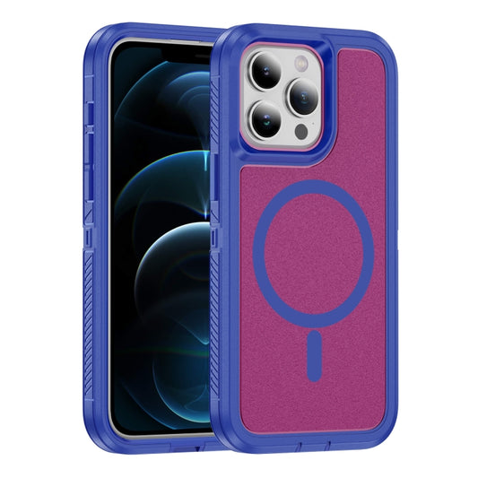 For iPhone 12 Pro Max Guard Magsafe Magnetic Ring Matte Phone Case(Blue+Rose Red) - iPhone 12 Pro Max Cases by buy2fix | Online Shopping UK | buy2fix