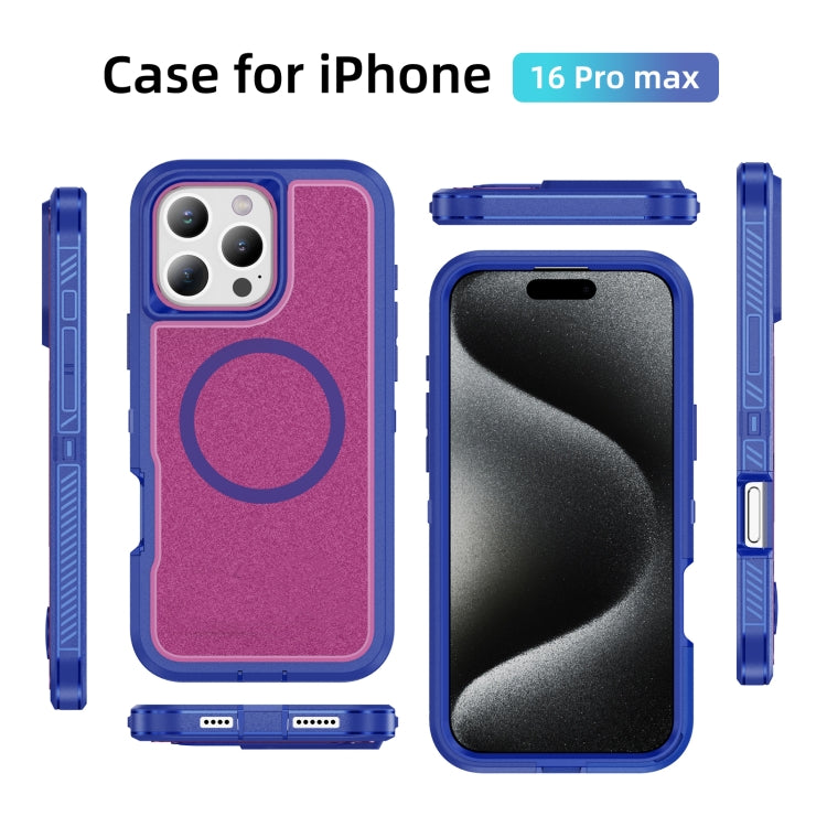 For iPhone 16 Pro Max Guard Magsafe Magnetic Ring Matte Phone Case(Blue+Rose Red) - iPhone 16 Pro Max Cases by buy2fix | Online Shopping UK | buy2fix