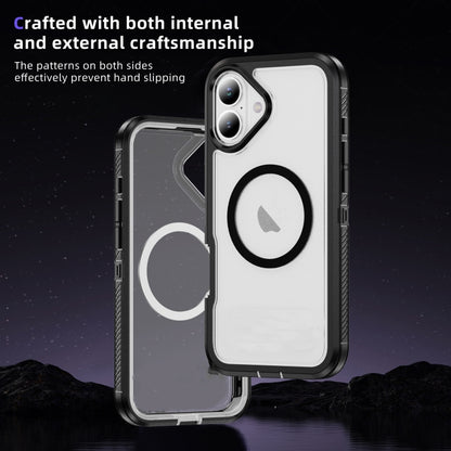 For iPhone 16 Guard Magsafe Magnetic Ring Matte Phone Case(Black+Transparent) - iPhone 16 Cases by buy2fix | Online Shopping UK | buy2fix