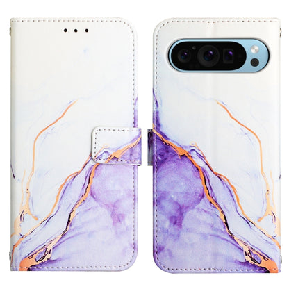 For Google Pixel 9 PT003 Marble Pattern Flip Leather Phone Case(White Purple) - Google Cases by buy2fix | Online Shopping UK | buy2fix