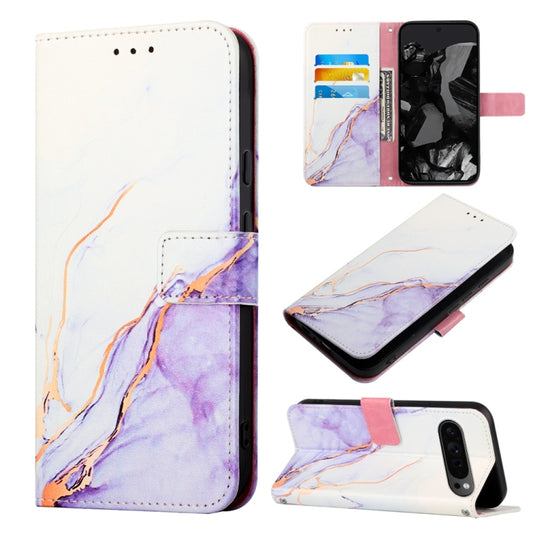 For Google Pixel 9 Pro PT003 Marble Pattern Flip Leather Phone Case(White Purple) - Google Cases by buy2fix | Online Shopping UK | buy2fix