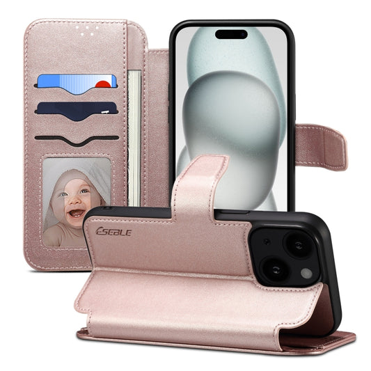 For iPhone 15 ESEBLE E1 Nappa Texture MagSafe Holder Leather Phone Case(Rose Gold) - iPhone 15 Cases by ESEBLE | Online Shopping UK | buy2fix