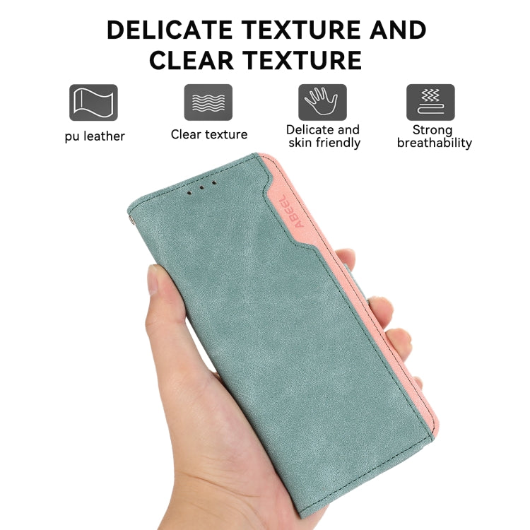 For iPhone 16 Pro ABEEL Color Block Magnetic RFID Leather Phone Case(Cyan-Pink) - iPhone 16 Pro Cases by buy2fix | Online Shopping UK | buy2fix