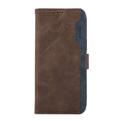 For iPhone 16 Pro ABEEL Color Block Magnetic RFID Leather Phone Case(Brown-Blue) - iPhone 16 Pro Cases by buy2fix | Online Shopping UK | buy2fix