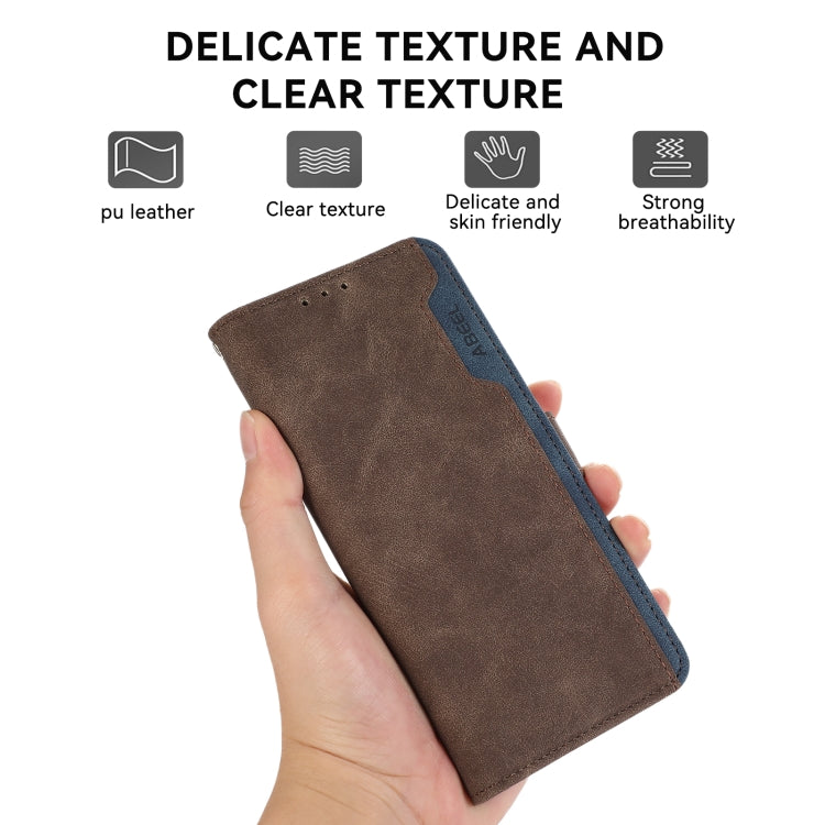 For iPhone 16 Pro ABEEL Color Block Magnetic RFID Leather Phone Case(Brown-Blue) - iPhone 16 Pro Cases by buy2fix | Online Shopping UK | buy2fix