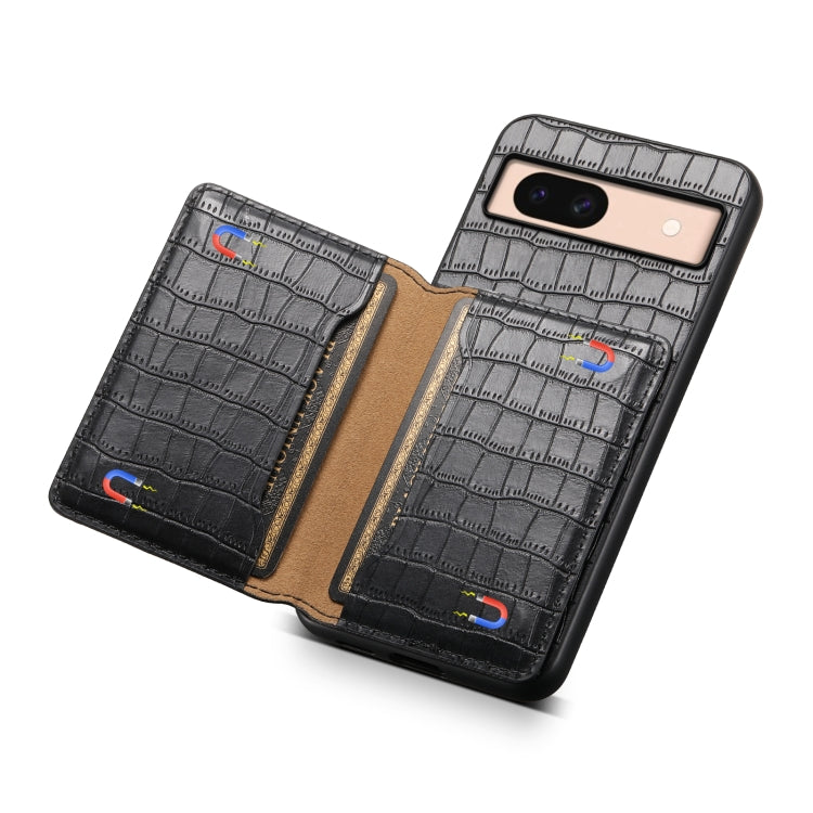 For Google Pixel 8a Crocodile Texture Card Bag Design Full Coverage Phone Case(Black) - Google Cases by buy2fix | Online Shopping UK | buy2fix