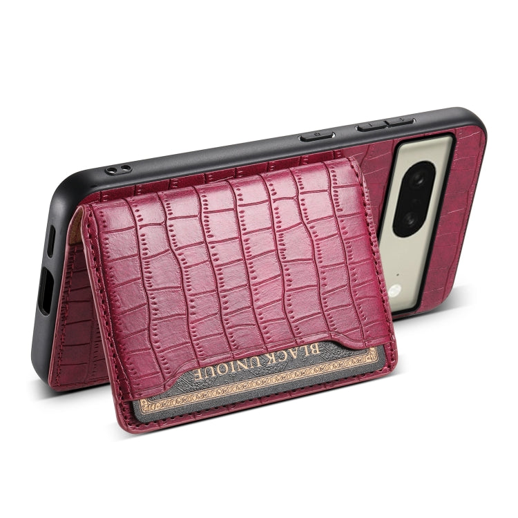 For Google Pixel 8 Crocodile Texture Card Bag Design Full Coverage Phone Case(Red) - Google Cases by buy2fix | Online Shopping UK | buy2fix