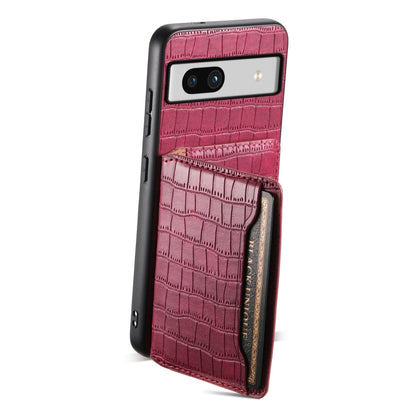 For Google Pixel 7a Crocodile Texture Card Bag Design Full Coverage Phone Case(Red) - Google Cases by buy2fix | Online Shopping UK | buy2fix