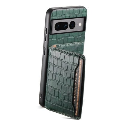 For Google Pixel 7 Pro 5G Crocodile Texture Card Bag Design Full Coverage Phone Case(Green) - Google Cases by buy2fix | Online Shopping UK | buy2fix