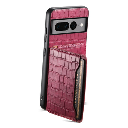 For Google Pixel 7 Pro 5G Crocodile Texture Card Bag Design Full Coverage Phone Case(Red) - Google Cases by buy2fix | Online Shopping UK | buy2fix