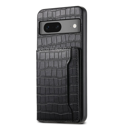 For Google Pixel 7 5G Crocodile Texture Card Bag Design Full Coverage Phone Case(Black) - Google Cases by buy2fix | Online Shopping UK | buy2fix