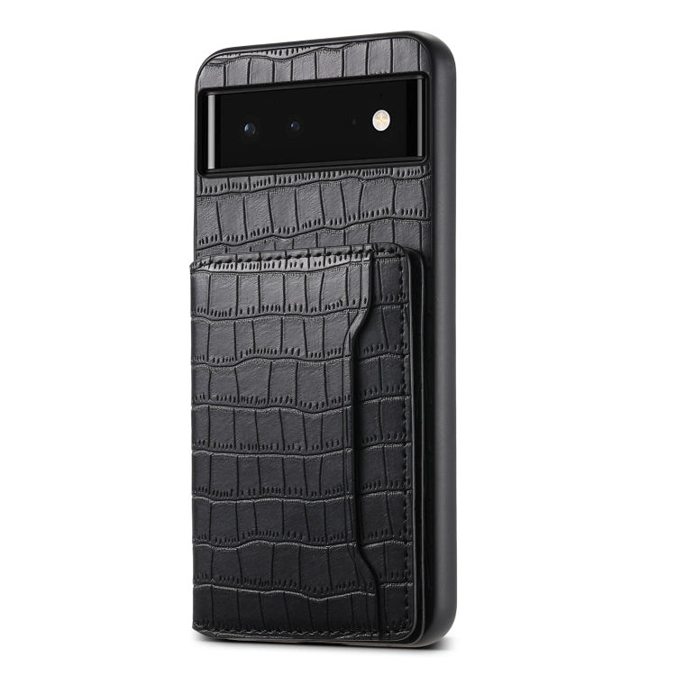 For Google Pixel 6 Crocodile Texture Card Bag Design Full Coverage Phone Case(Black) - Google Cases by buy2fix | Online Shopping UK | buy2fix