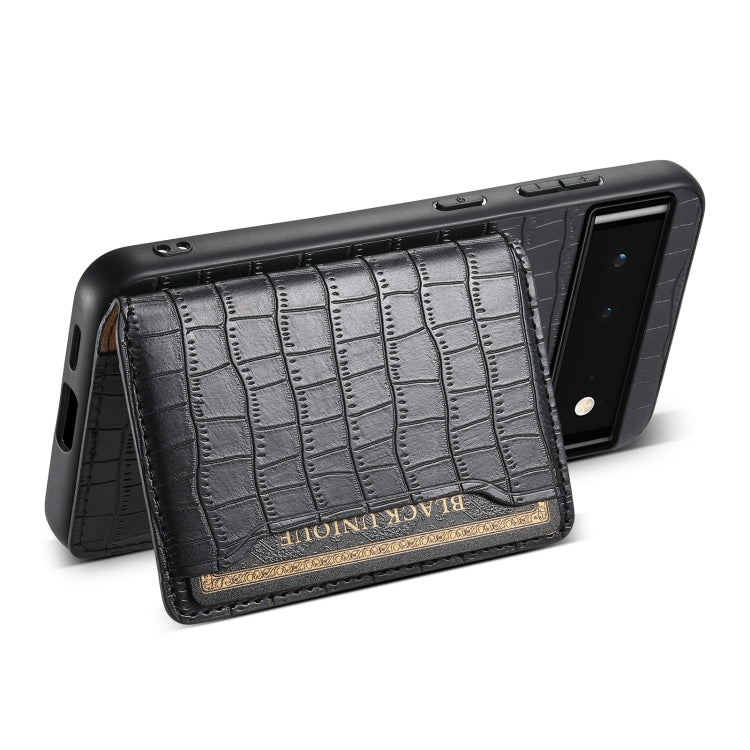 For Google Pixel 6 Crocodile Texture Card Bag Design Full Coverage Phone Case(Black) - Google Cases by buy2fix | Online Shopping UK | buy2fix