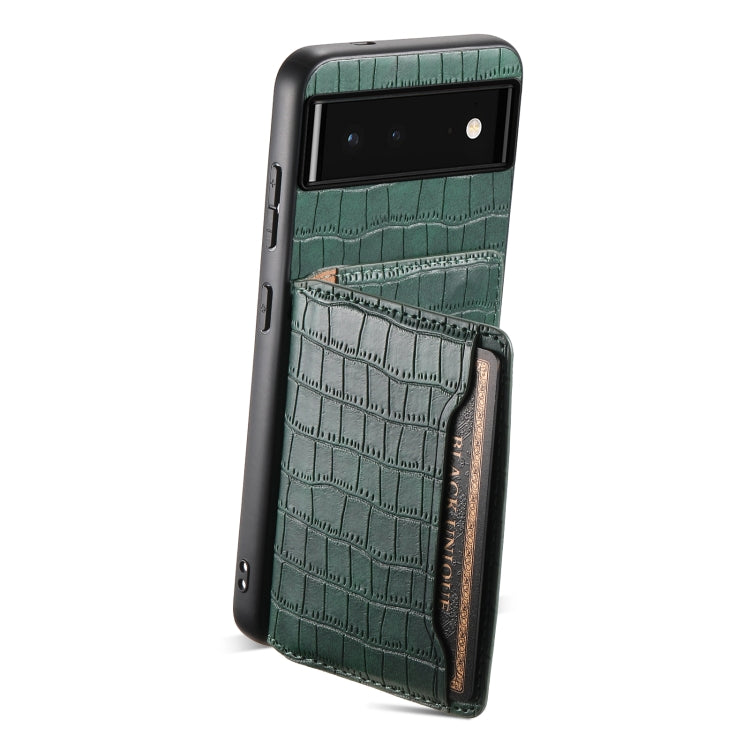 For Google Pixel 6 Crocodile Texture Card Bag Design Full Coverage Phone Case(Green) - Google Cases by buy2fix | Online Shopping UK | buy2fix