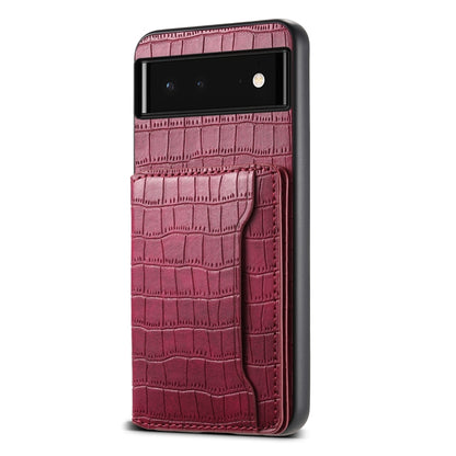 For Google Pixel 6 Crocodile Texture Card Bag Design Full Coverage Phone Case(Red) - Google Cases by buy2fix | Online Shopping UK | buy2fix